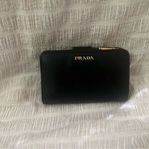 Prada Black Leather Wallet with Gold Logo